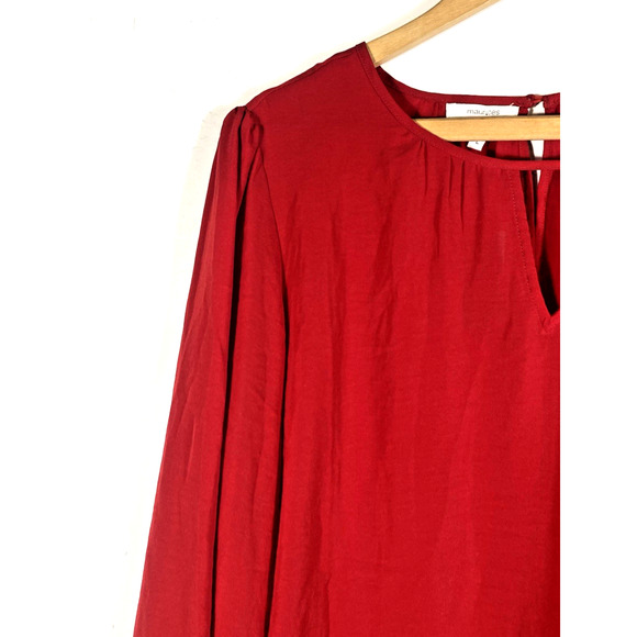 Maurices Tunic Top Size Large Red Silky Satin Holiday Party Peasant Romantic NEW - Picture 2 of 12